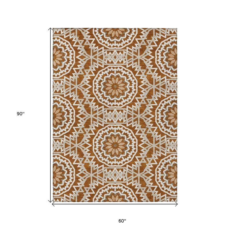 HomeRoots Floral Medallion Transitional Rectangle Outdoor Rug