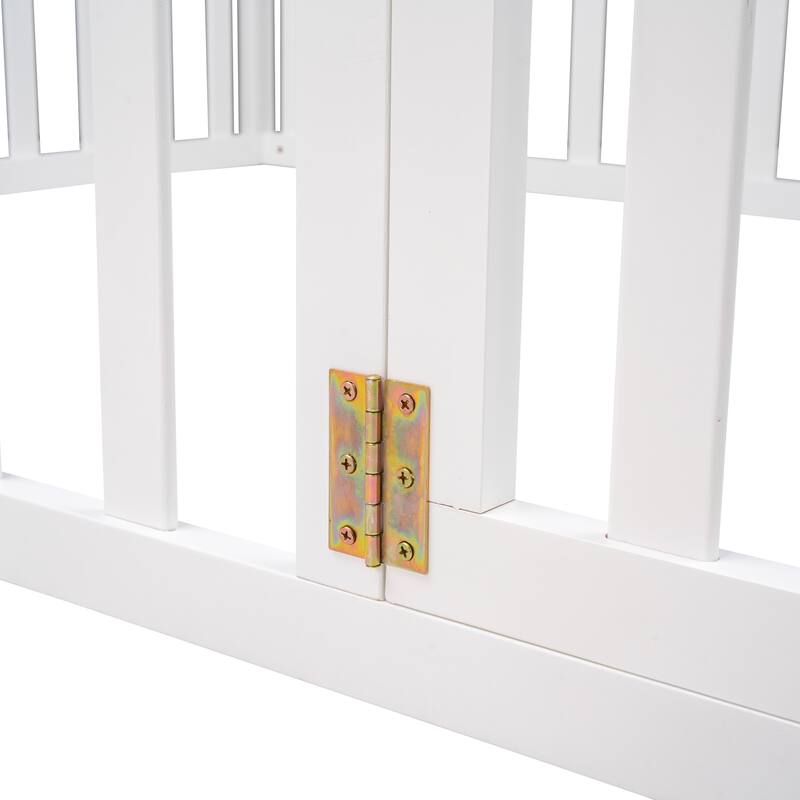 Full Size Floor Bed Frame with Safety Fence and Door Solid Wood Construction