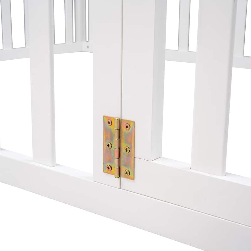 Safe Play Area, Full Size Wooden Floor Bed Frame with Fence and Door, Open Design Low Bed for Kids, Without Slats