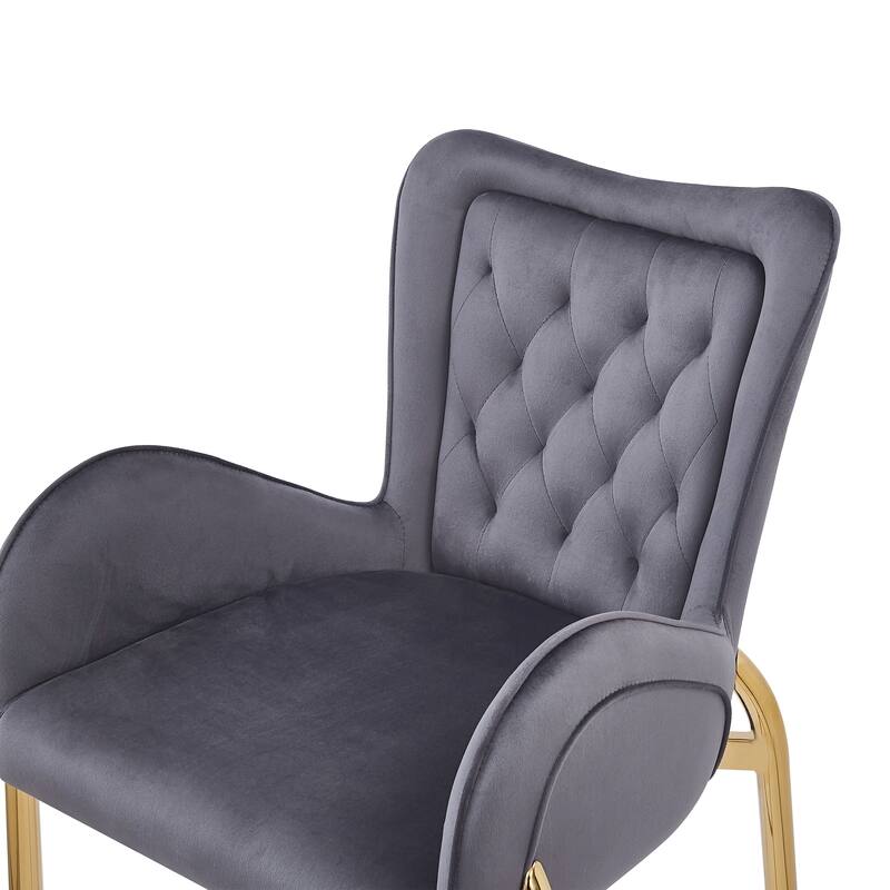 Velvet Bar Stools Set of 2, Counter Height Low Back Arm Chairs with Metal Legs, Kitchen Island Stools with Footrests