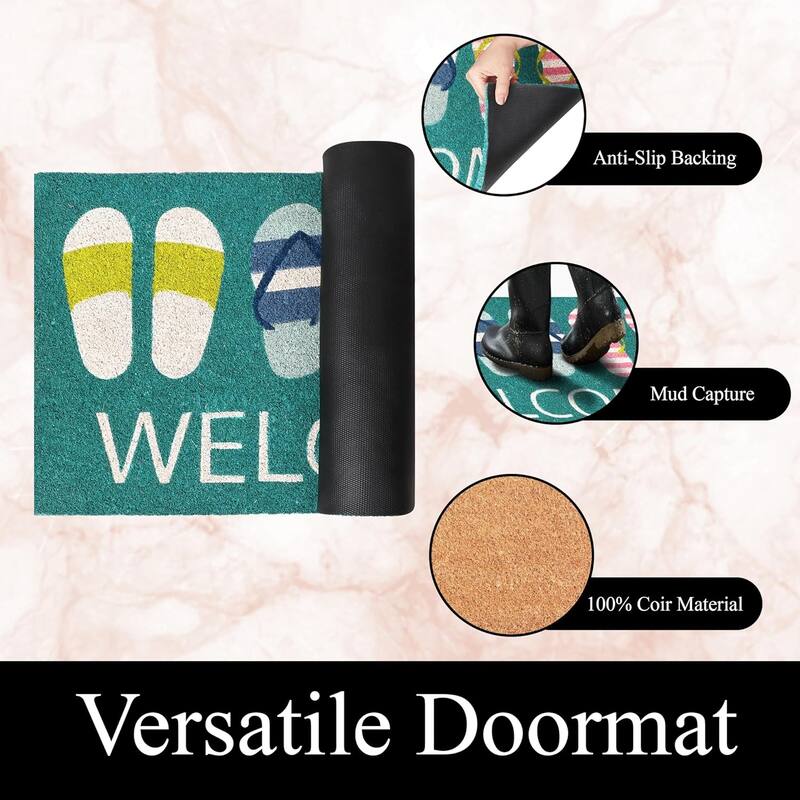 A1HC Natural Coco Coir Door Mat with Heavy Duty Non-Slip PVC Backing - 18" x 30" - Easy to Clean