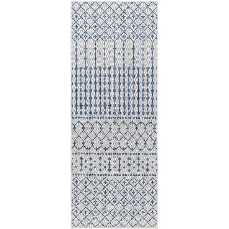 Livabliss Borago Indoor/ Outdoor Moroccan Area Rug - 2'7" x 7'3" Runner - Grey/Blue
