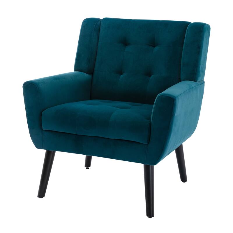 Stylish Upholstered Seating Armchair with Tapered Metal Legs, Teal Single Sofa Chair Accent Chair with Flared Armrests