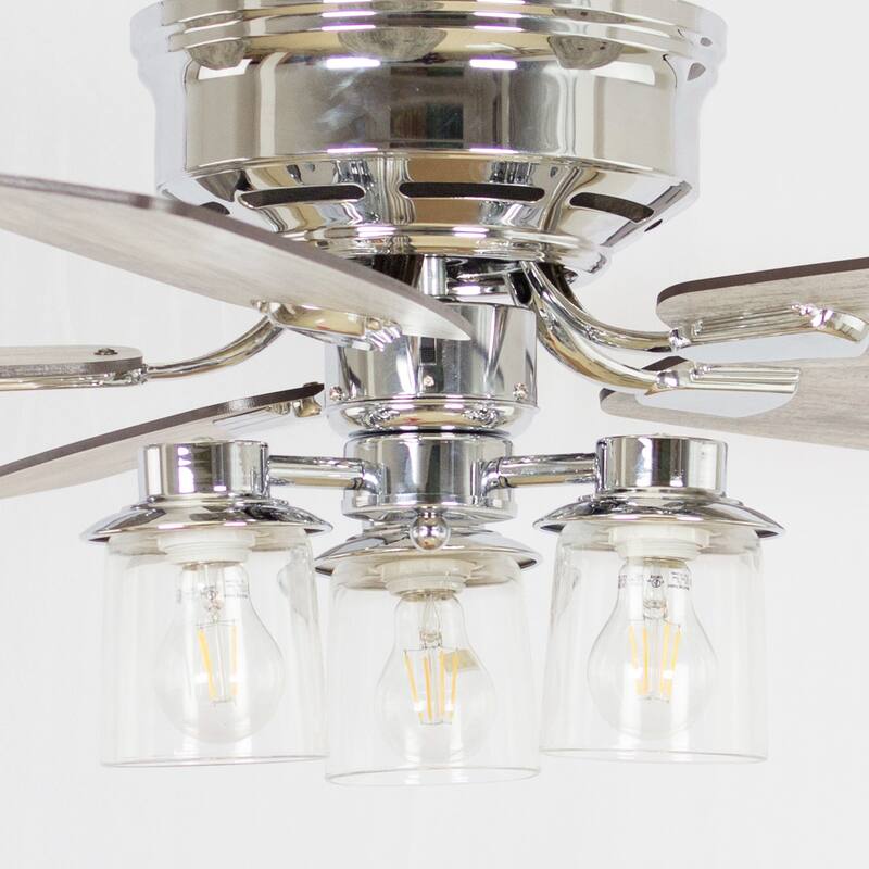 52" Classic 5-Blade Glass Low Profile Ceiling Fan Chandelier with Remote