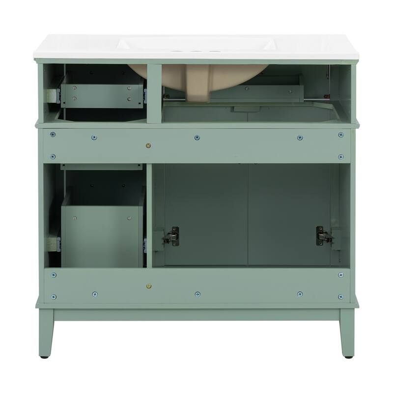 36" Modern Bathroom Vanity with Ceramic Sink, Soft-Close Door, and 4 Storage Drawers