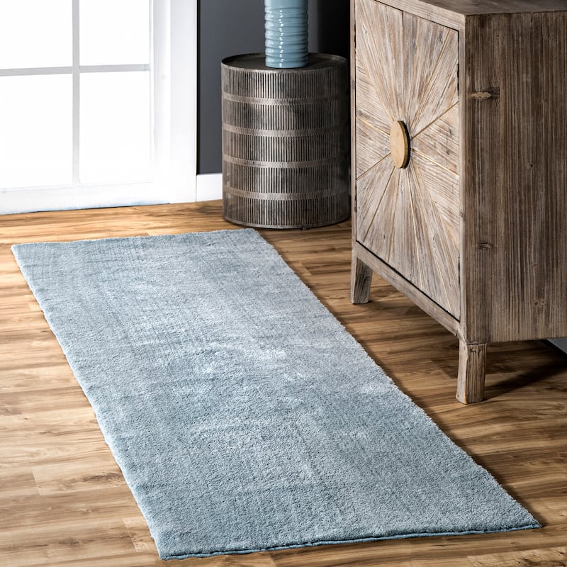 Nuloom Loni SuperiorWash Solid Machine Washable Shag Area Rug - 2' 6" x 8' - Light Blue - Runner