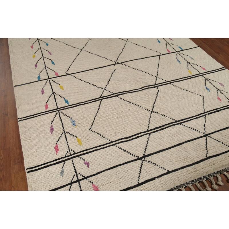 Beige / Ivory Moroccan Area Rug Hand-Knotted Wool Carpet - 6'0"x 9'7"