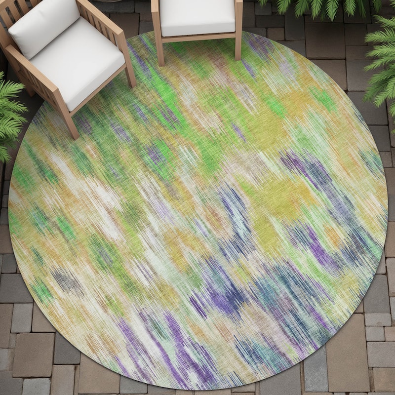 Machine Washable Indoor/Outdoor Modern Watercolor Chantille Rug - Green - 8' x 8'