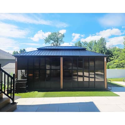 PURPLE LEAF Double Top Outdoor Sunroom Screen House Patio Hardtop Gazebo
