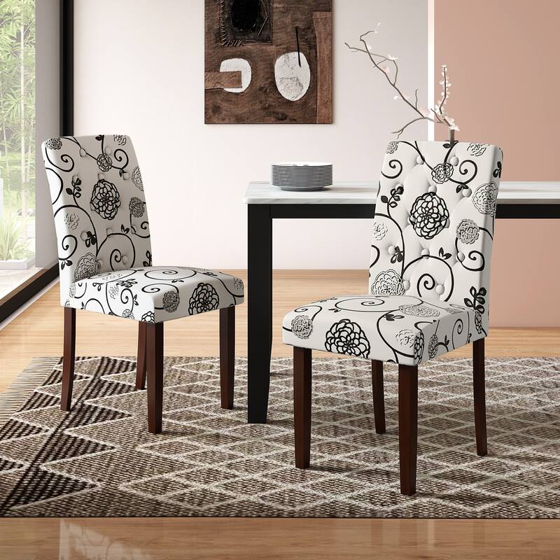 Stylish Upholstered Parson Dining Chair Set with Tufted Back Rubber Wood Legs and Soft Fabric Seat - 18" x 24" x 37"