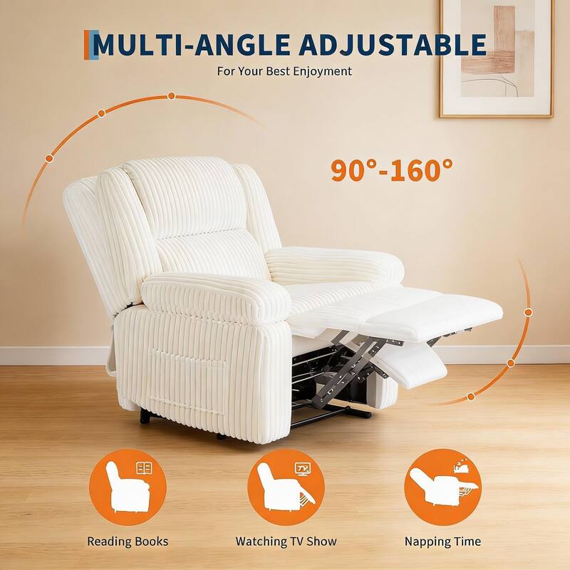 Corduroy Recliner Chair, Manual Recliner Sofa with Handle