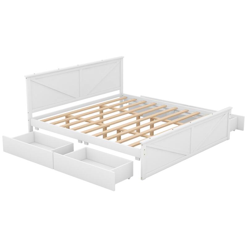 Platform Bed with Four Storage Drawers and Support Legs