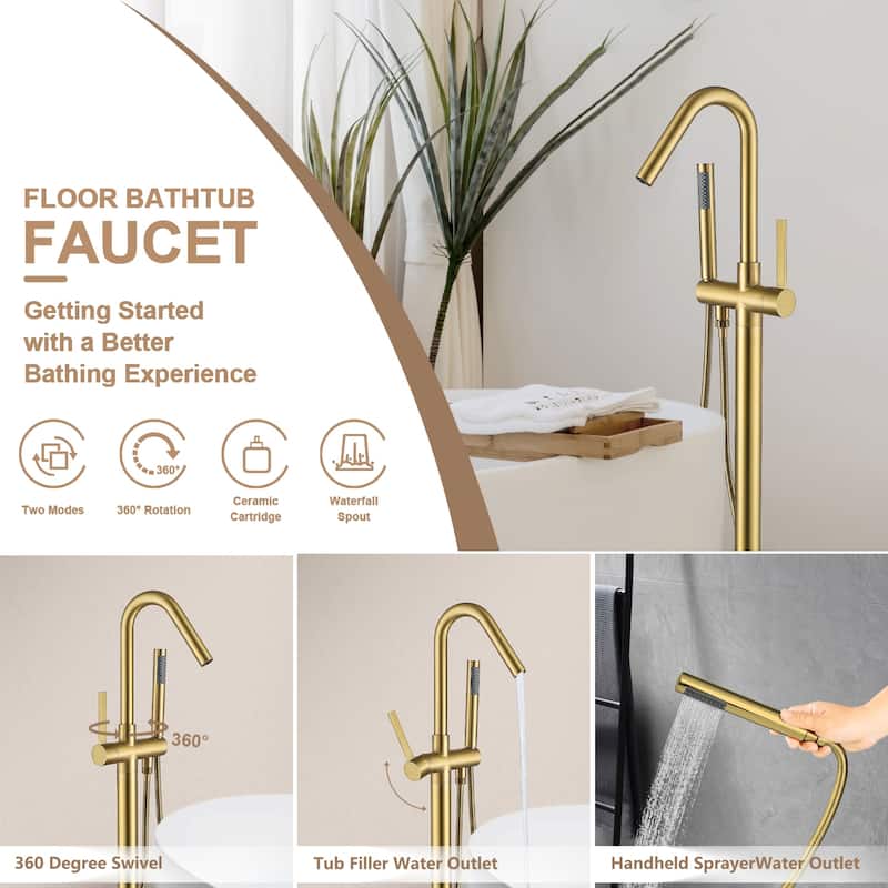 Topcraft Floor Mounted Bathtub Filler with Handheld Showerhead