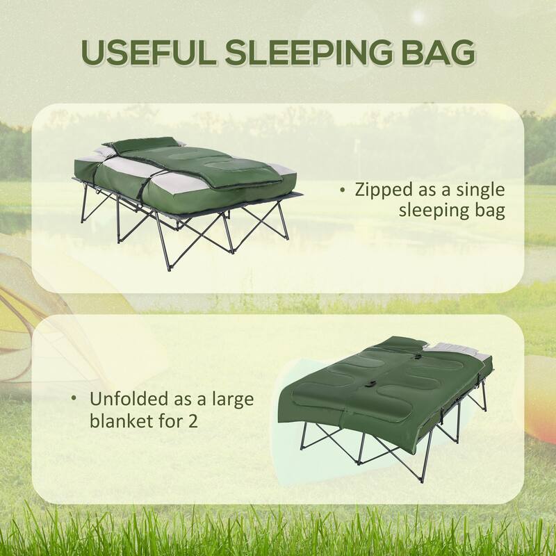 Outsunny 2-Person Collapsible Portable Camping Cot Bed Set with Sleeping Bag, Inflatable Air Mattress, & Comfort Pillows