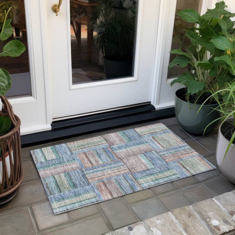 Machine Washable Indoor/ Outdoor Modern Weave Chantille Rug - Denim - 1'8" x 2'6"