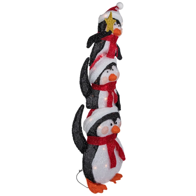 41" Lighted Stacked Penguin Family Outdoor Christmas Decoration - Black