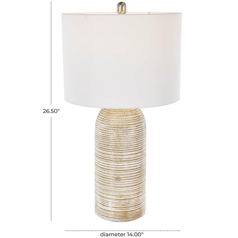 Brown Wood Room Table Lamp with White Drum Shade