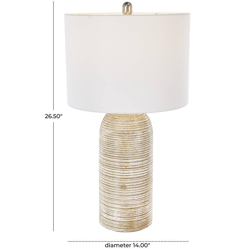 Wood Room Table Lamp with White Drum Shade - Brown - Roche River Decor