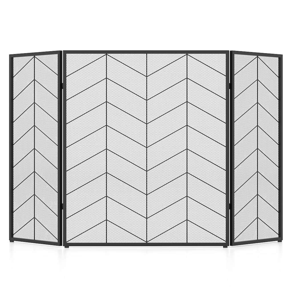 Costway 52 x 31 Inch Fireplace Screen 3-Panel Spark Guard with Chevron - See Details