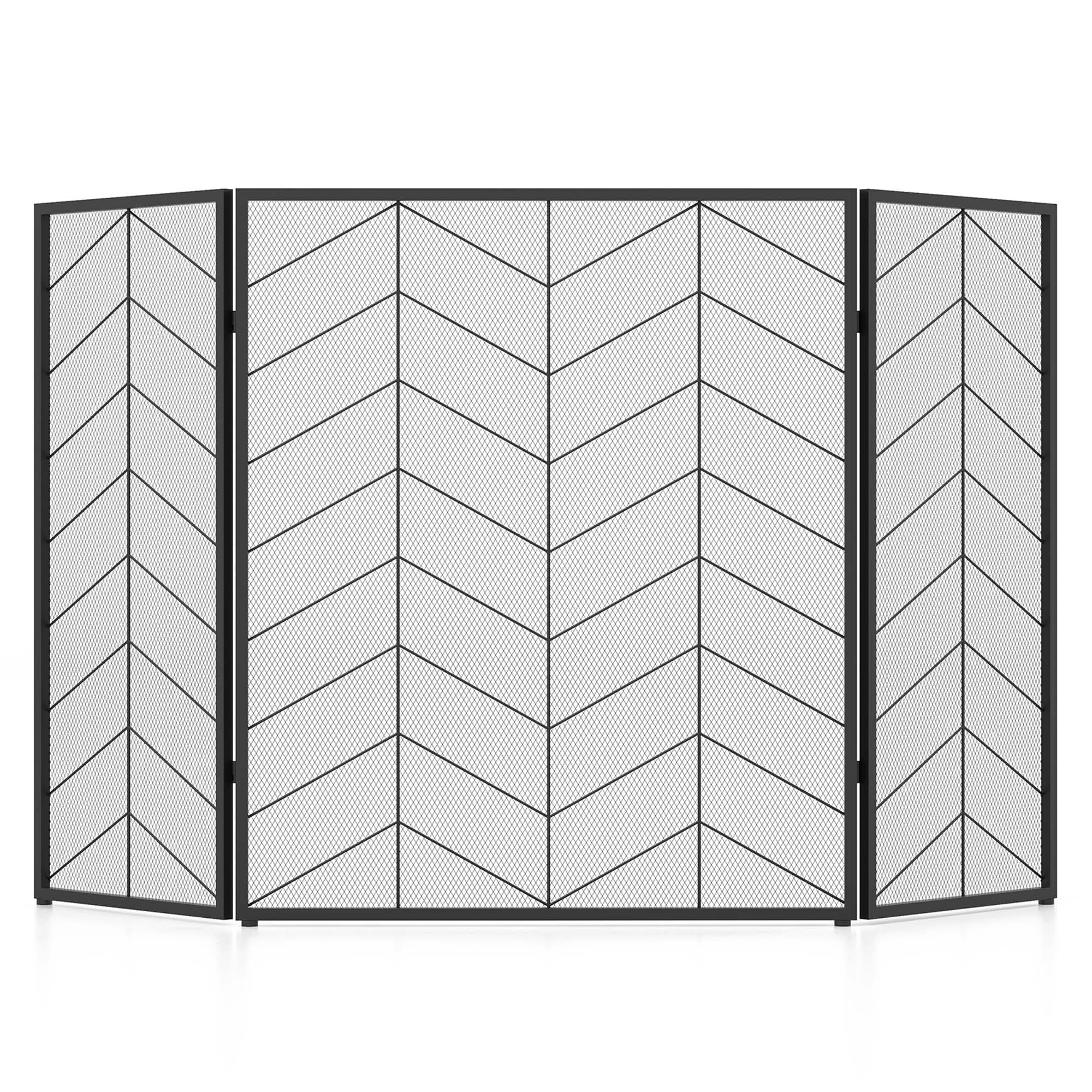 Costway 52 x 31 Inch Fireplace Screen 3-Panel Spark Guard with Chevron - See Details