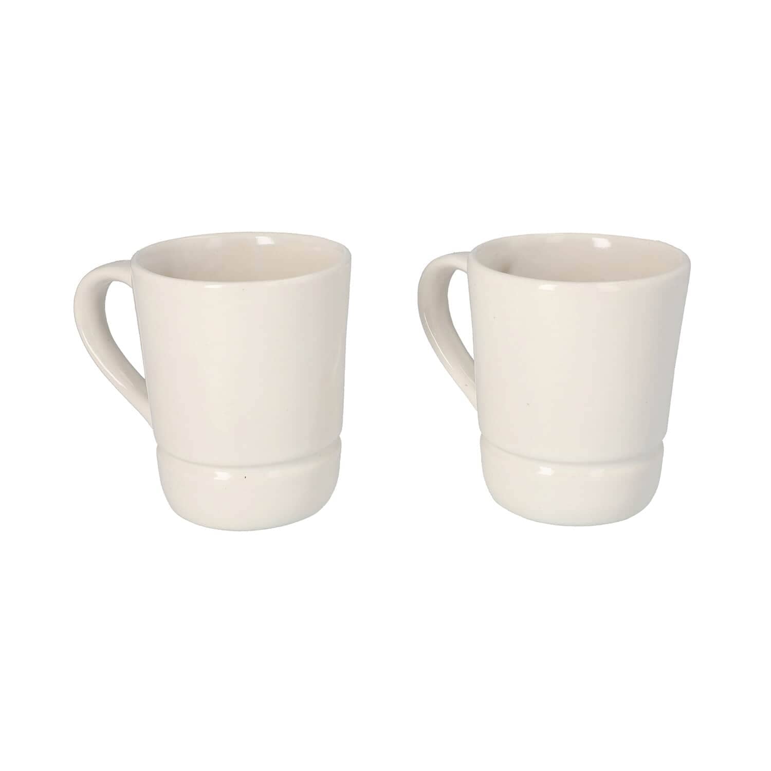 Set of 2 White Ceramic Drip Catching Mug Durable Beverage Serving Cup