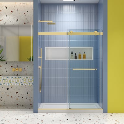 48"/60" x 74" Double Sliding Semi-Frameless Shower Door with Clear Glass