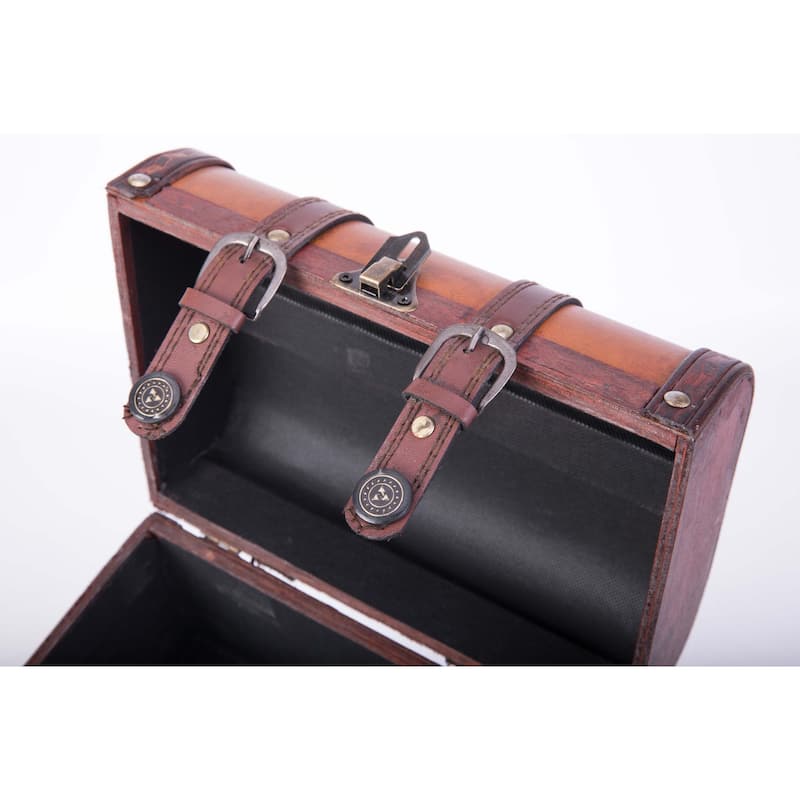Vintiquewise Wood/Leather Treasure Box Trunk - brown