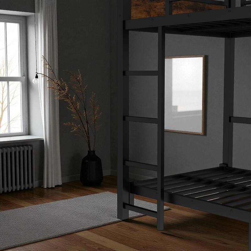 Twin XL over Twin XL Metal Bunk Bed with Raised Guardrails, Convertible Loft and Platform Beds, Noise-Free Design