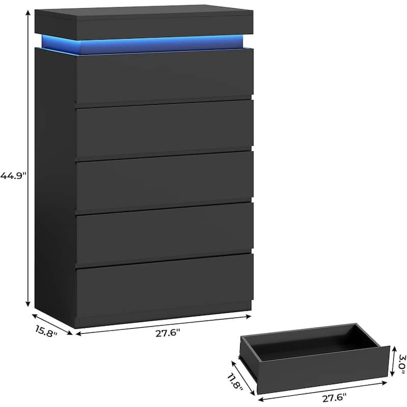 Bedroom Dresser Drawers with LED Light Power Outlet Chest of Drawer