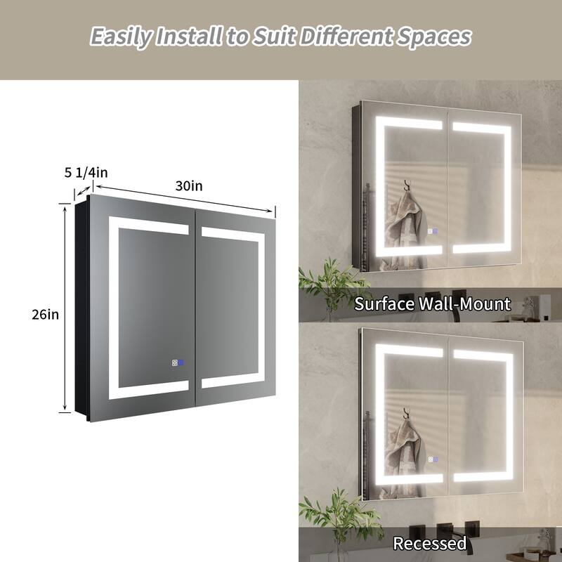 ExBrite 20" x 26" LED Bathroom Medicine Cabinet with Mirrors, Defog