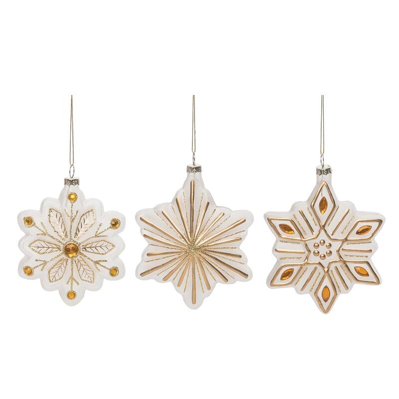Transpac Glass 5.375 in. Multicolored Christmas Accent Snowflake Ornament Set of 3