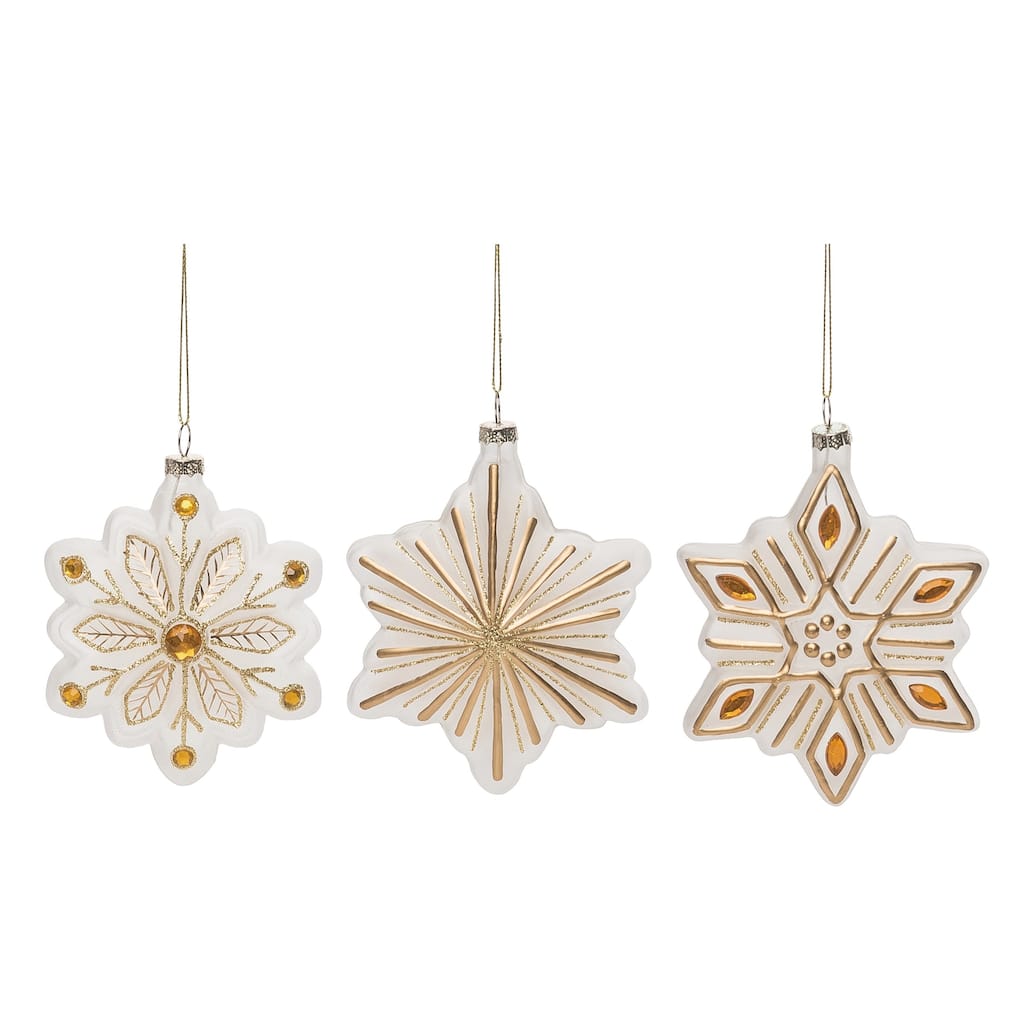Transpac Glass 5.375 in. Multicolored Christmas Accent Snowflake Ornament Set of 3