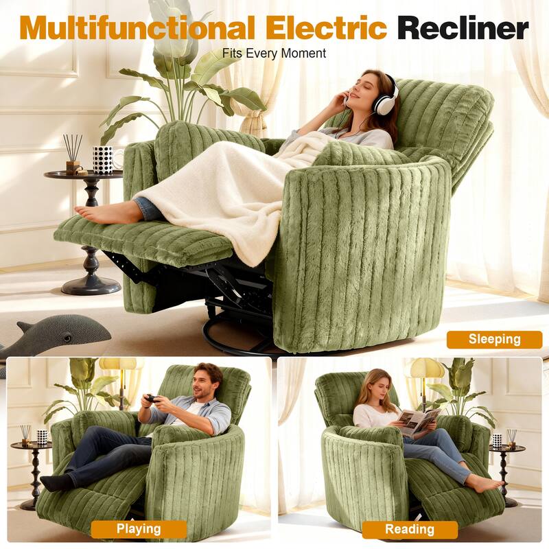Rossetta Swivel Rocking Glider Power Recliner Chair with 24" Wide Seat & Type-C & USB Ports