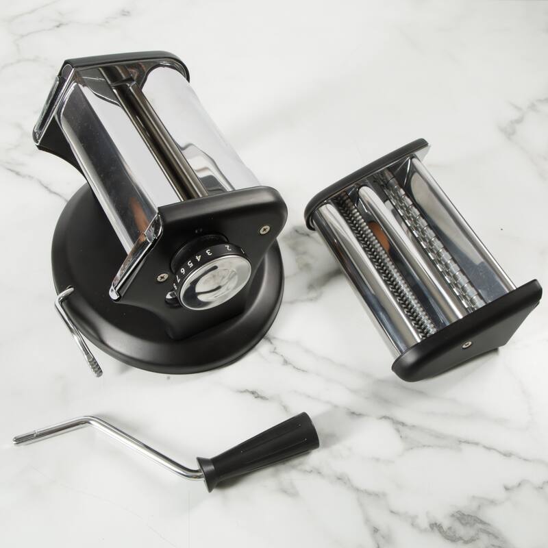 Calphalon Aero Heavy Duty Manual Pasta Maker Machine Noodle Maker w/Rollers & Cutters - Spaghetti, Fettuccini, Lasagna - Black