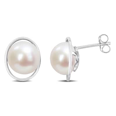 Miadora 9.5 - 10 MM Cultured Freshwater Pearl Circle Stud Earrings 10k White Gold