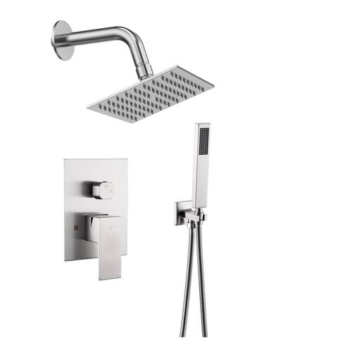 Brushed nickel wall mount 6 inch regular high water pressure head two function shower faucet - 6' x 6'