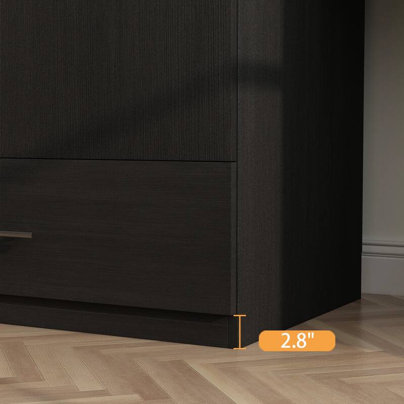 31.5" Freestanding Wardrobe Closet with Drawer, 2 Door Armoire with Hanging Rod, Modern Bedroom Storage Cabinet, Black/White