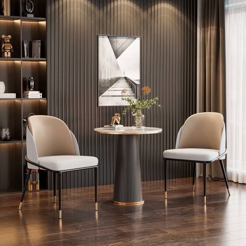 Two-tone Microfiber Leather Upholstered Dining Chairs (Set of 2) - 20.47" W x 20.86" D x 31.69" H