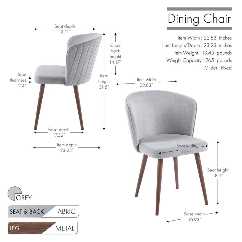 Porthos Home Tate Fabric Dining Chairs with Wood-like Metal Legs, Set of 2
