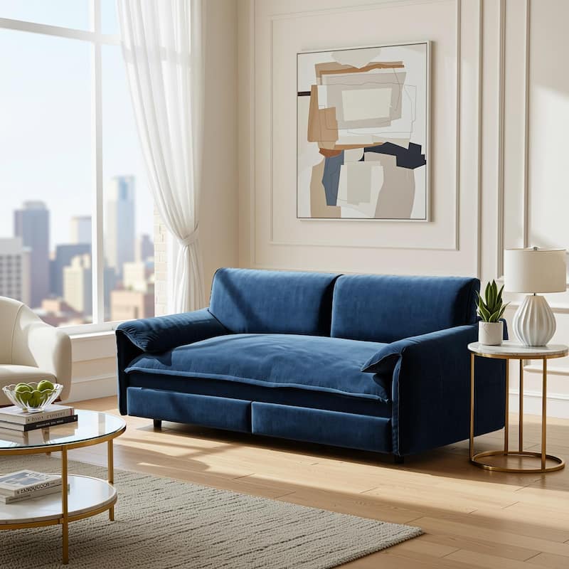 Homy Casa 66" Queen Pull-Out Sofa Bed with Storage, Velvet Loveseat