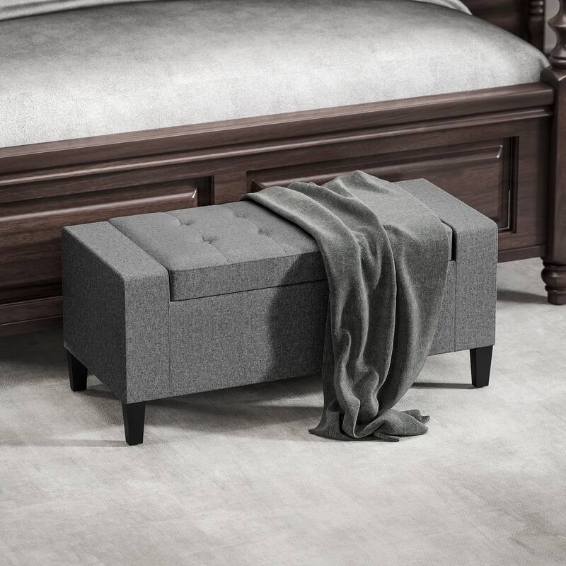 HOMCOM Ottoman Bench Tufted Storage Chest with Flipping Top, 36.25"W x 15.75"D x 15.75"H