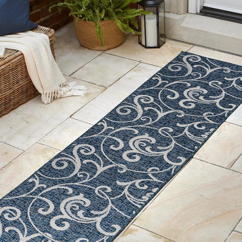 JONATHAN Y Isla Traditional Classic All-Over Scroll Green/Cream Indoor/Outdoor Area Rug