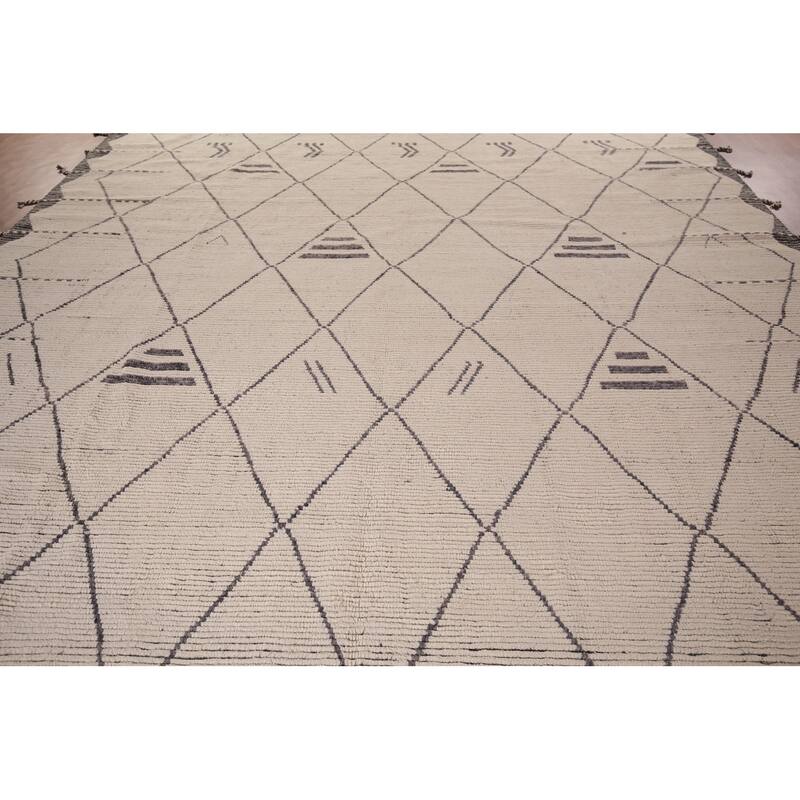 Trellis Moroccan Large Area Rug Hand-Knotted Wool Carpet - 11'4"x 15'6"