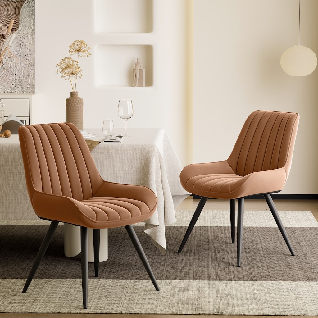 Modern Dining Chairs Set of 2, Fabric Dining Room Chairs with Thick Cushioned Backrest and Seat, Upholstered Chairs