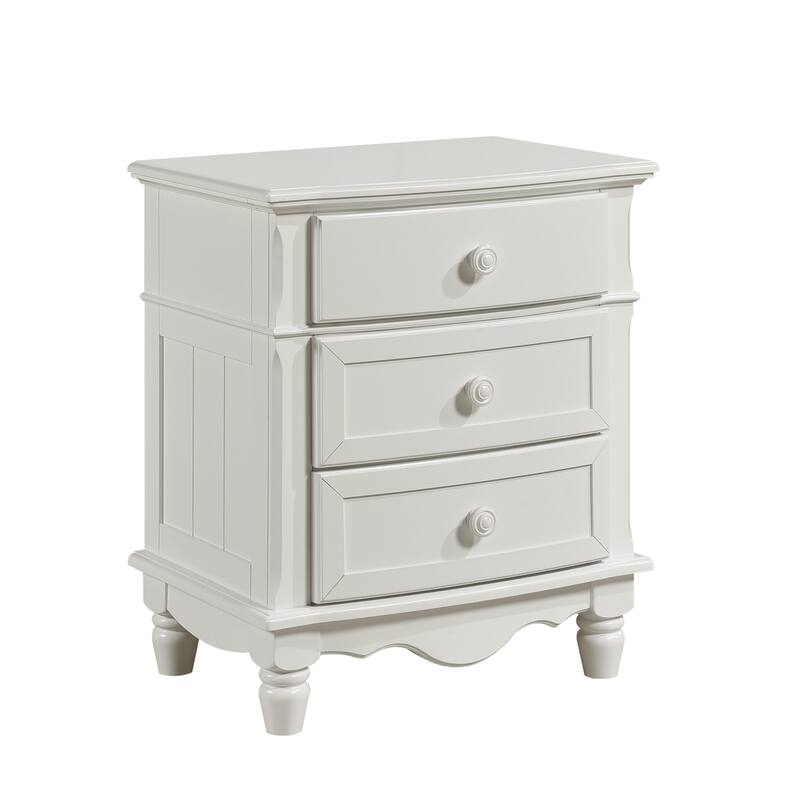 Classic Traditional 3 Drawers Nightstand 1pc Decorative Accents Wooden Bedroom Furniture Bedside Table Turned Feet - White