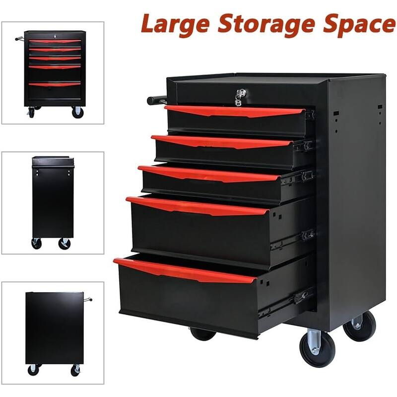 5 Drawer Rolling Tool Chest, 20 Inch Lockable Rolling Tool Box with Wheels, Rolling Garage Workshop Tool Organizer