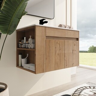 Beingnext 30 Inch Bathroom Vanity with Sink, Single Sink Floating Bathroom Vanity with Soft Close Door and Shelf