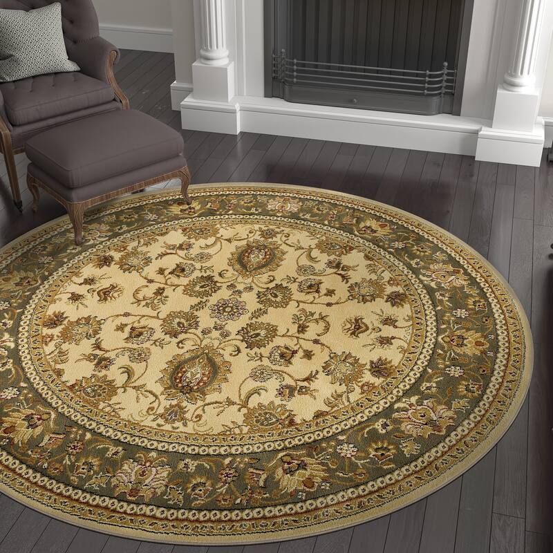Soho Traditional Floral Oriental Indoor Area Rug - 5'3'' Round - Ivory