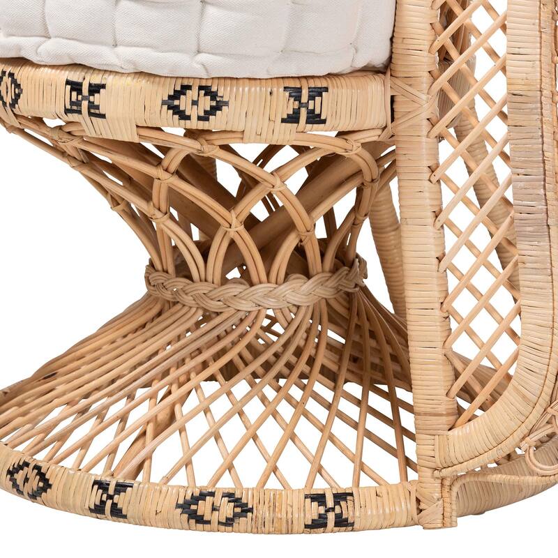 Nafisa Natural Rattan Peacock Chair - Handwoven Wicker Accent Chair with Fan Backrest and Removable Cushion, Boho Accent Seating