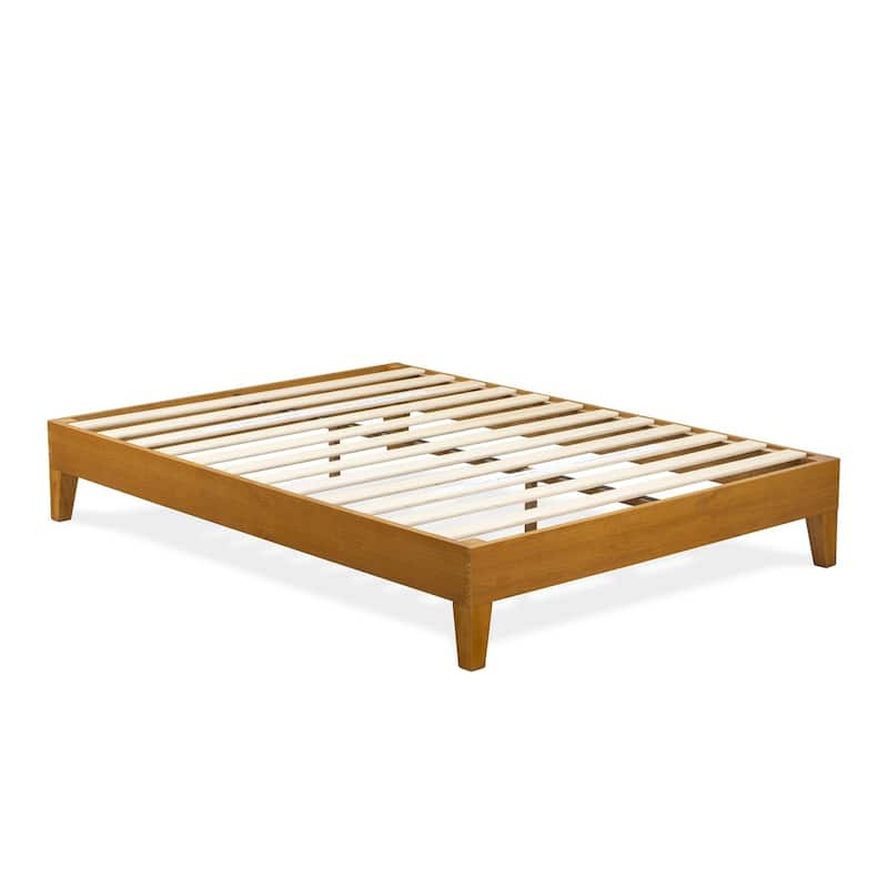 Queen Platform Bed Frame - Solid Wood Legs, Oak Finish - Modern Bedroom Furniture